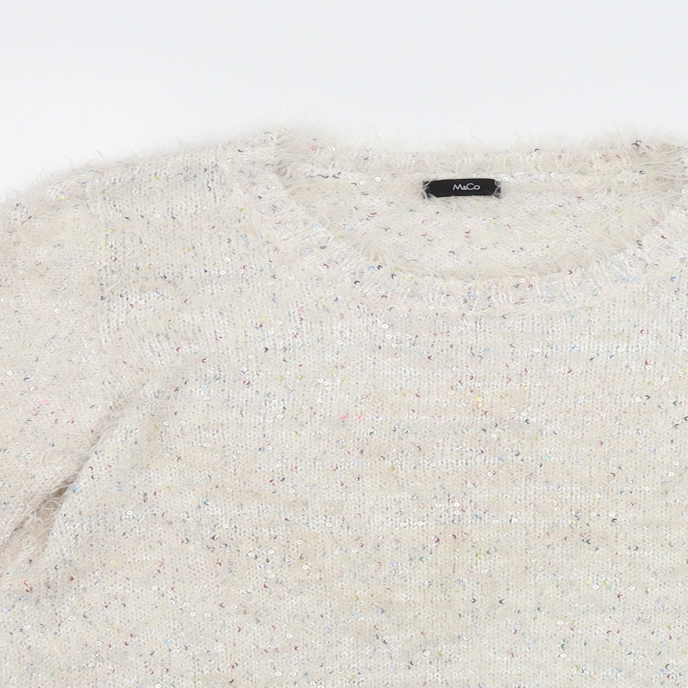 M&Co Womens White  Knit Pullover Jumper Size 14
