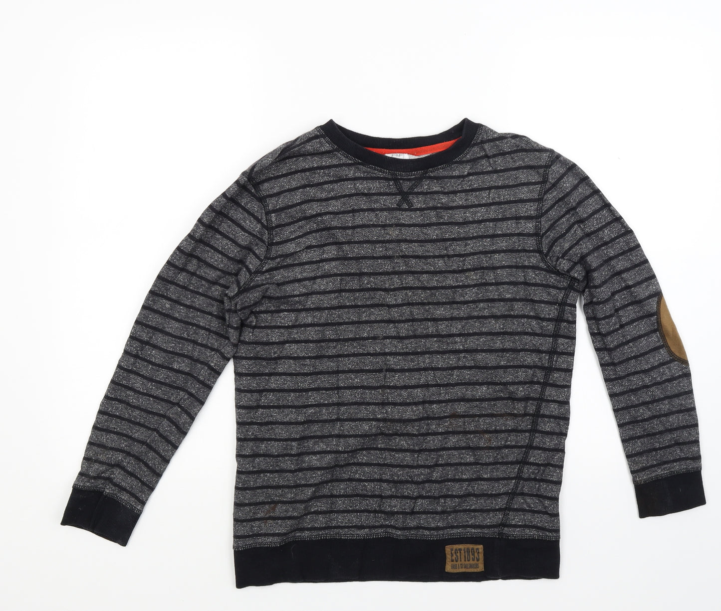 F&F Boys Grey Striped Jersey Pullover Sweatshirt Size 14 Years