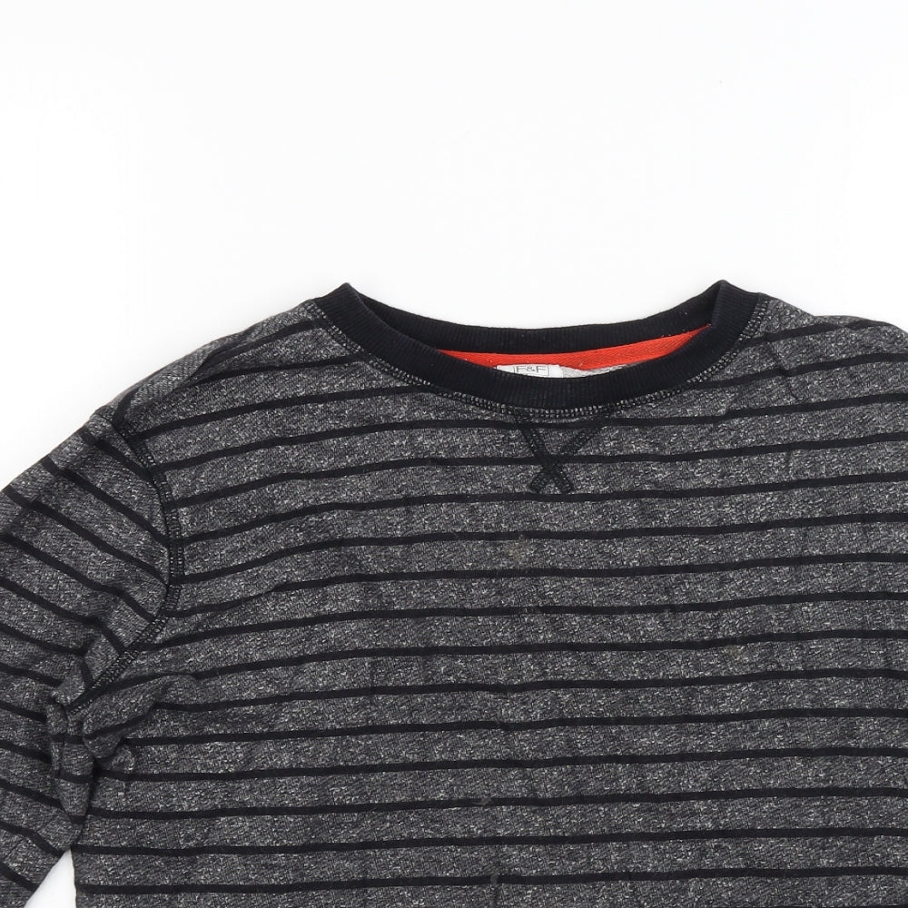 F&F Boys Grey Striped Jersey Pullover Sweatshirt Size 14 Years