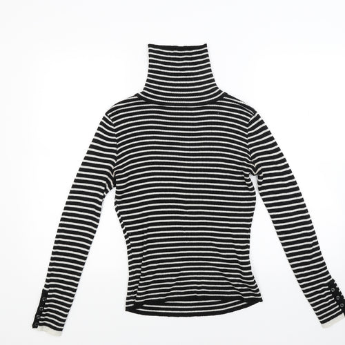 New Look Womens Black Striped Knit Pullover Jumper Size 10