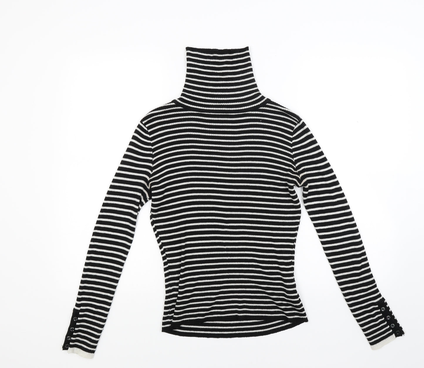New Look Womens Black Striped Knit Pullover Jumper Size 10