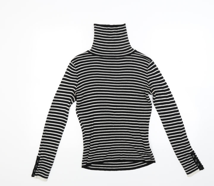 New Look Womens Black Striped Knit Pullover Jumper Size 10