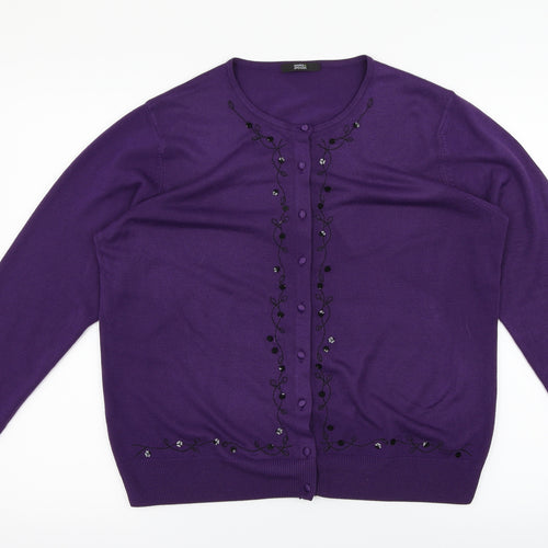 M&S Womens Purple Floral  Cardigan Jumper Size 18