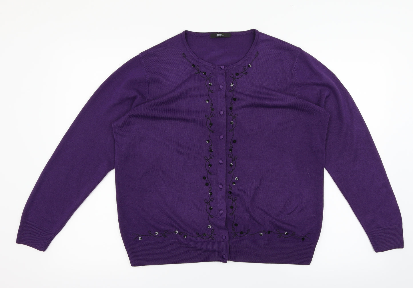 M&S Womens Purple Floral  Cardigan Jumper Size 18