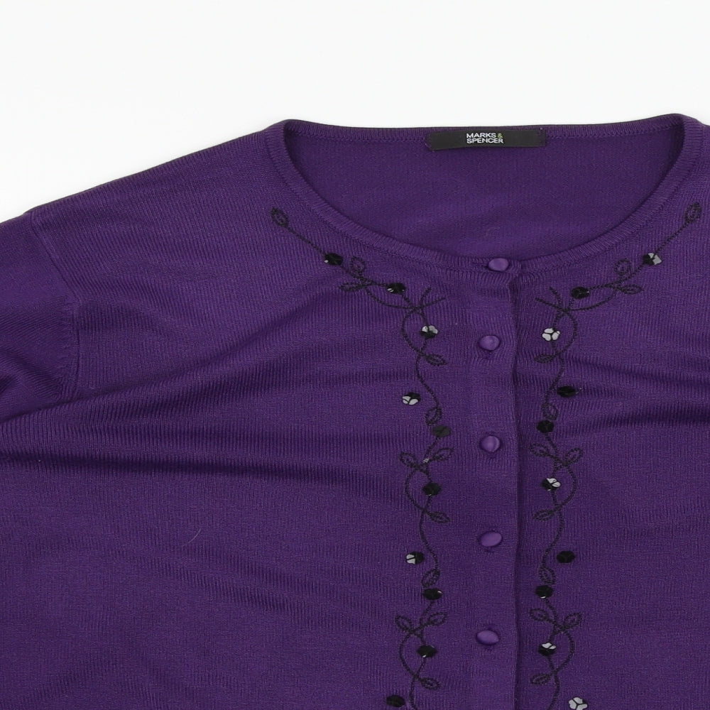 M&S Womens Purple Floral  Cardigan Jumper Size 18