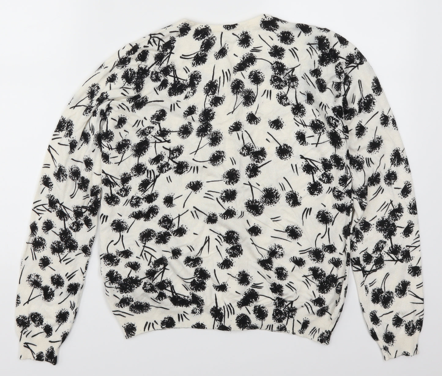 Marks and Spencer Womens White Floral  Cardigan Jumper Size 14  - Black and White