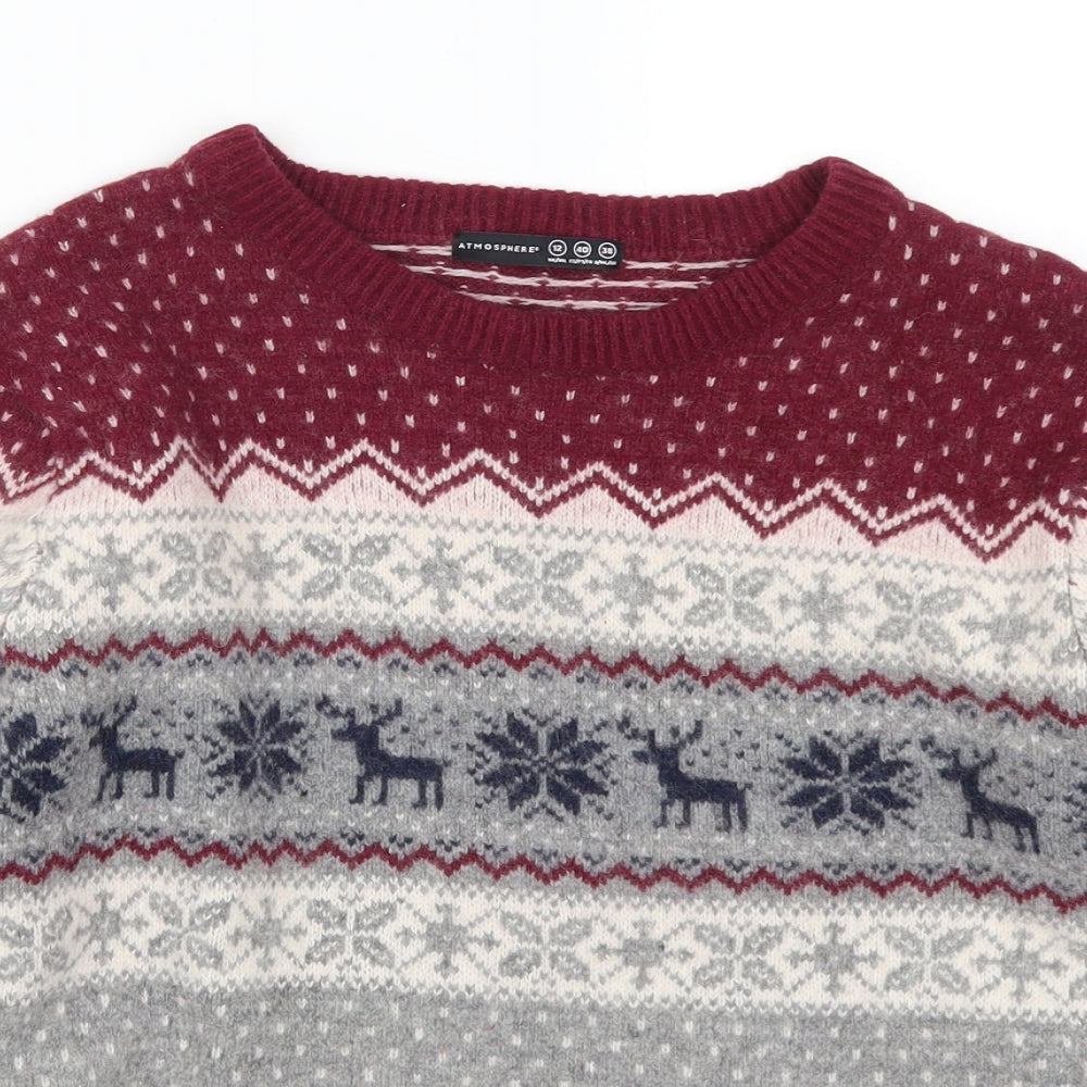 Atmosphere Womens Red Fair Isle  Pullover Jumper Size 12  - Christmas Prints