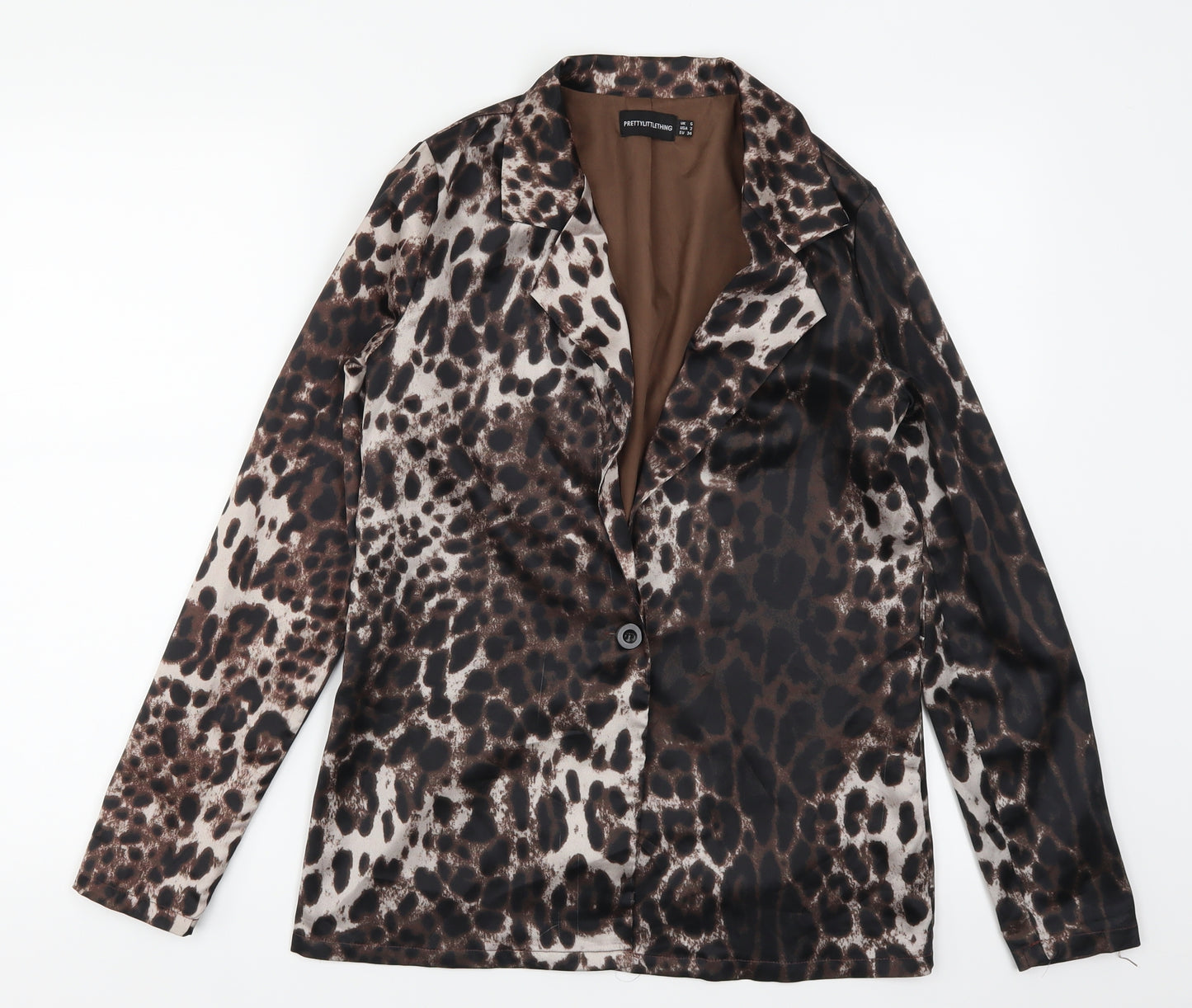Pretty Little Thing Womens Brown Animal Print  Basic Button-Up Size 6