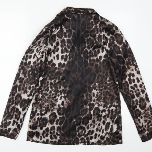Pretty Little Thing Womens Brown Animal Print  Basic Button-Up Size 6