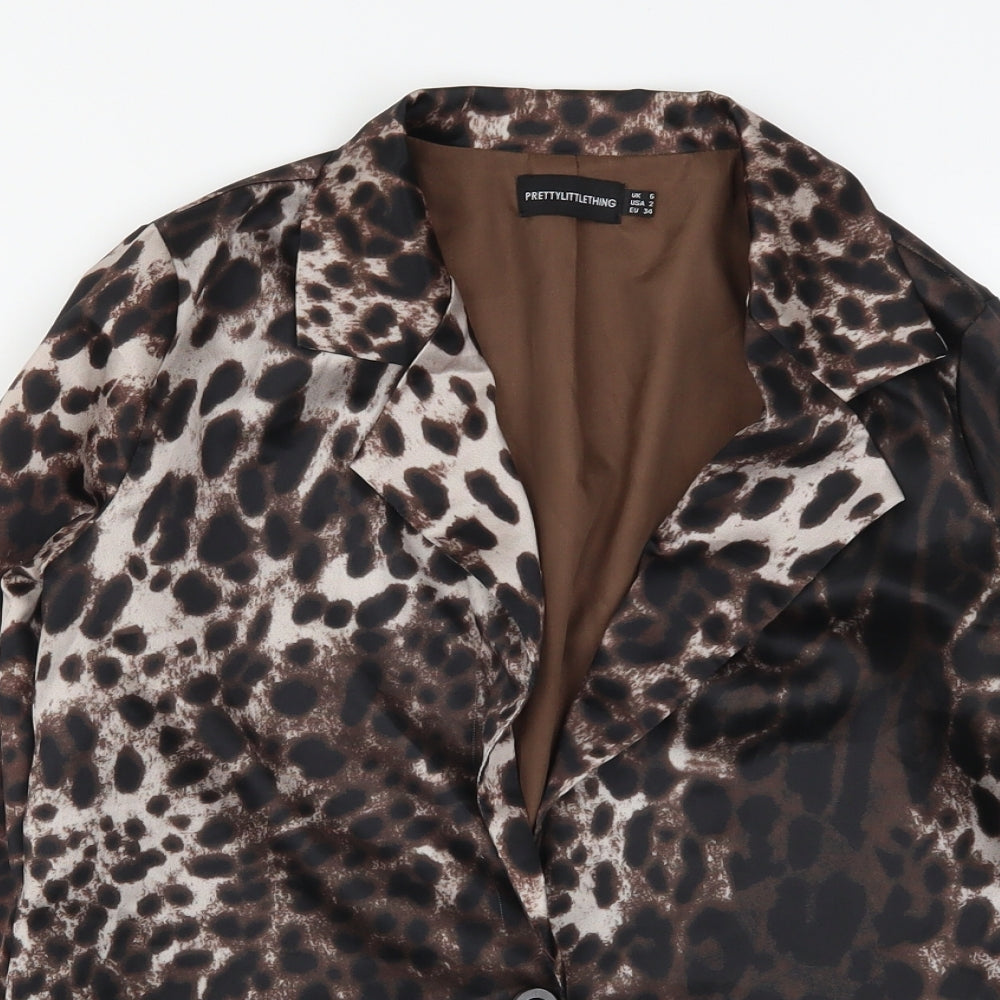 Pretty Little Thing Womens Brown Animal Print  Basic Button-Up Size 6