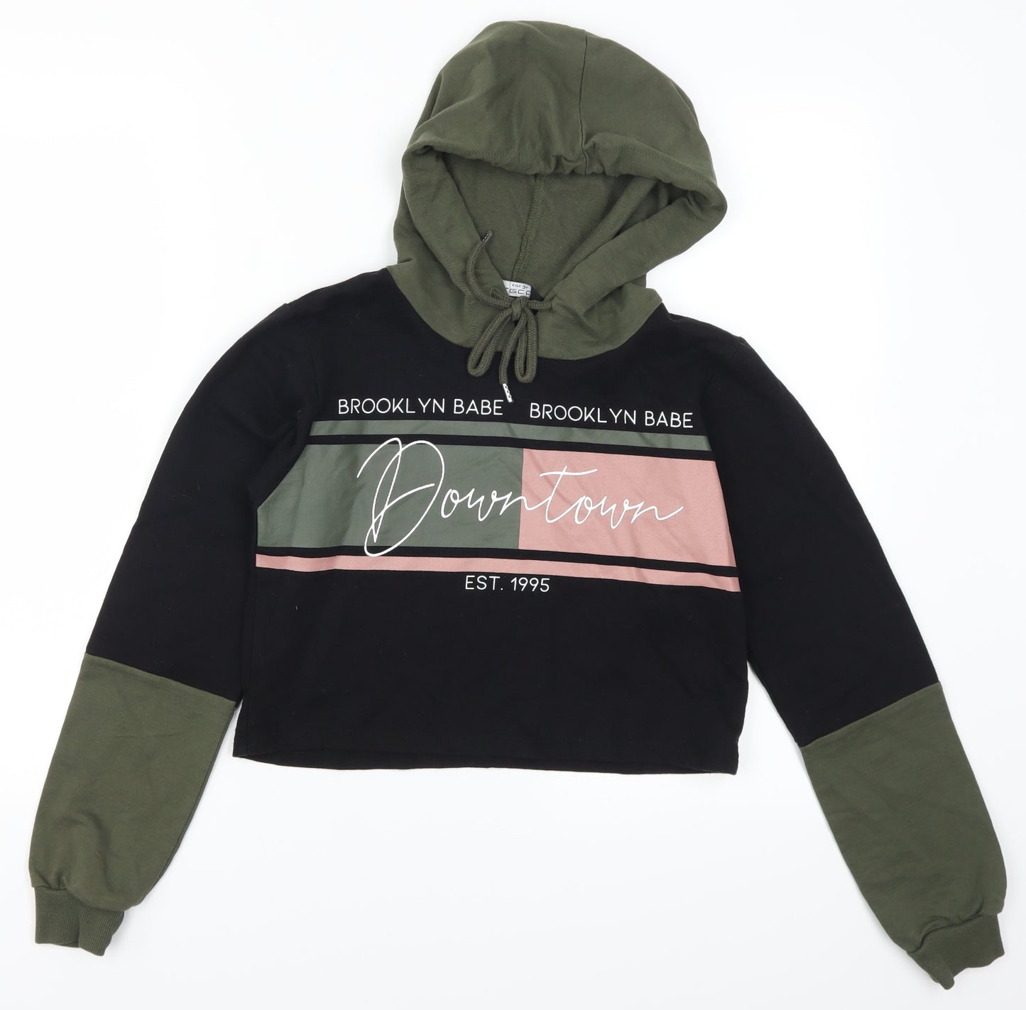 Slect Womens Black Colourblock  Pullover Hoodie Size 6  - Downtown Brooklyn Babe Pink and Green