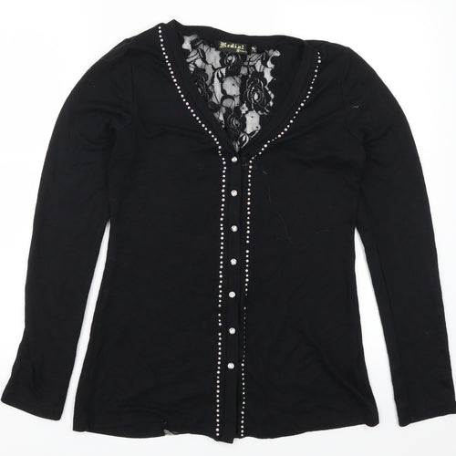 Redail Womens Black  Lace Cardigan Jumper Size M