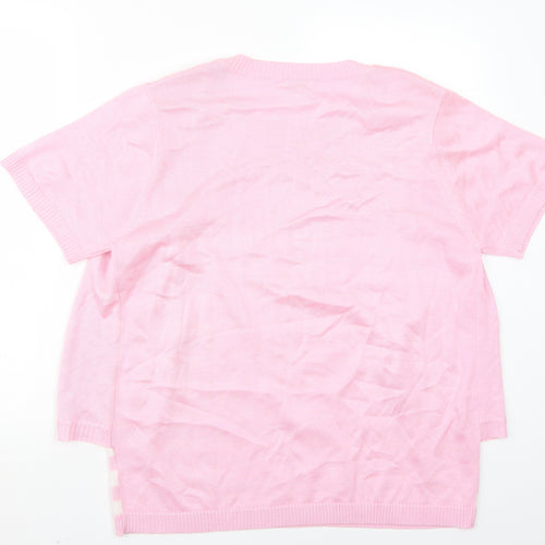 Fay Louise Womens Pink Striped  Basic T-Shirt Size L