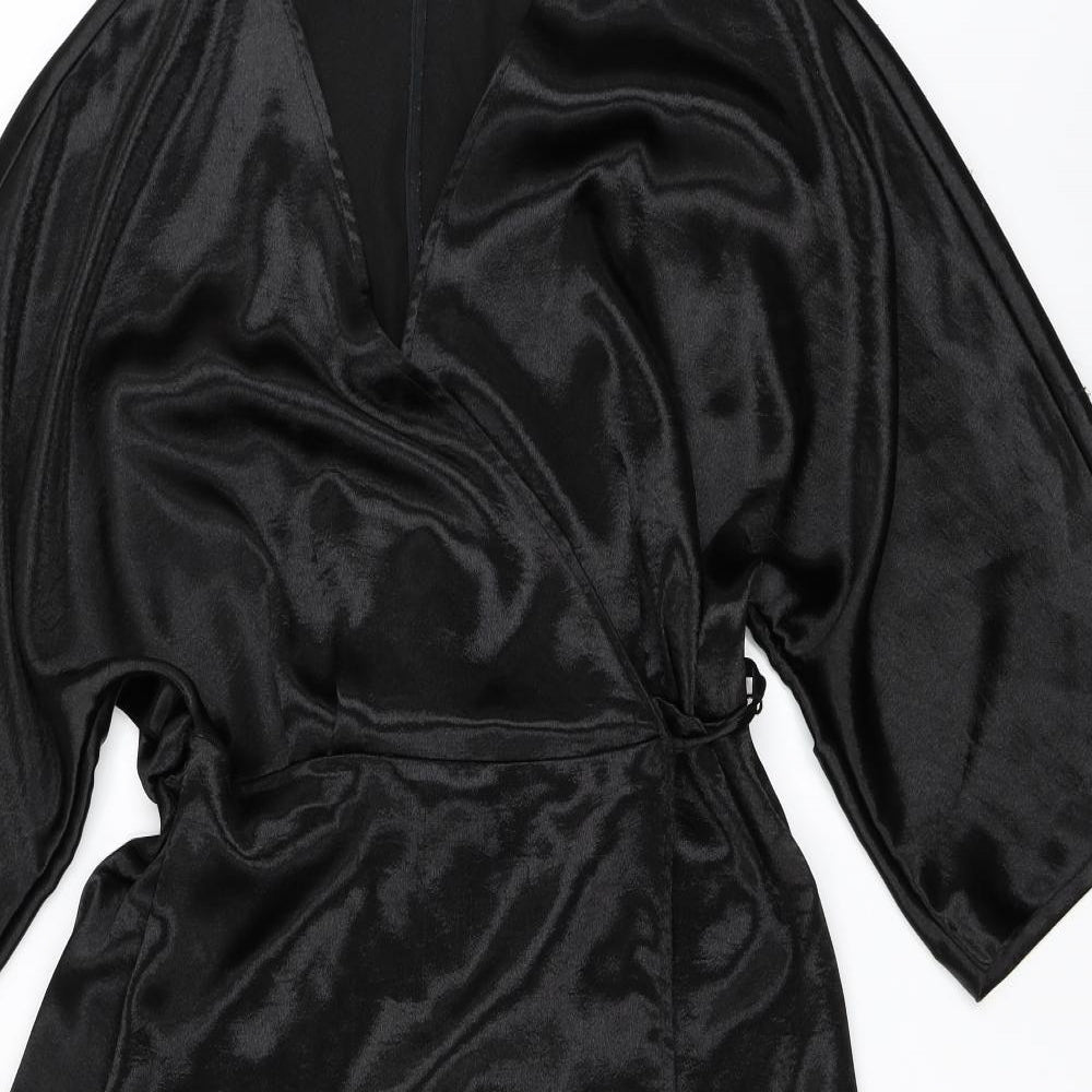 Monki Womens Black  Satin Wrap Dress  Size M