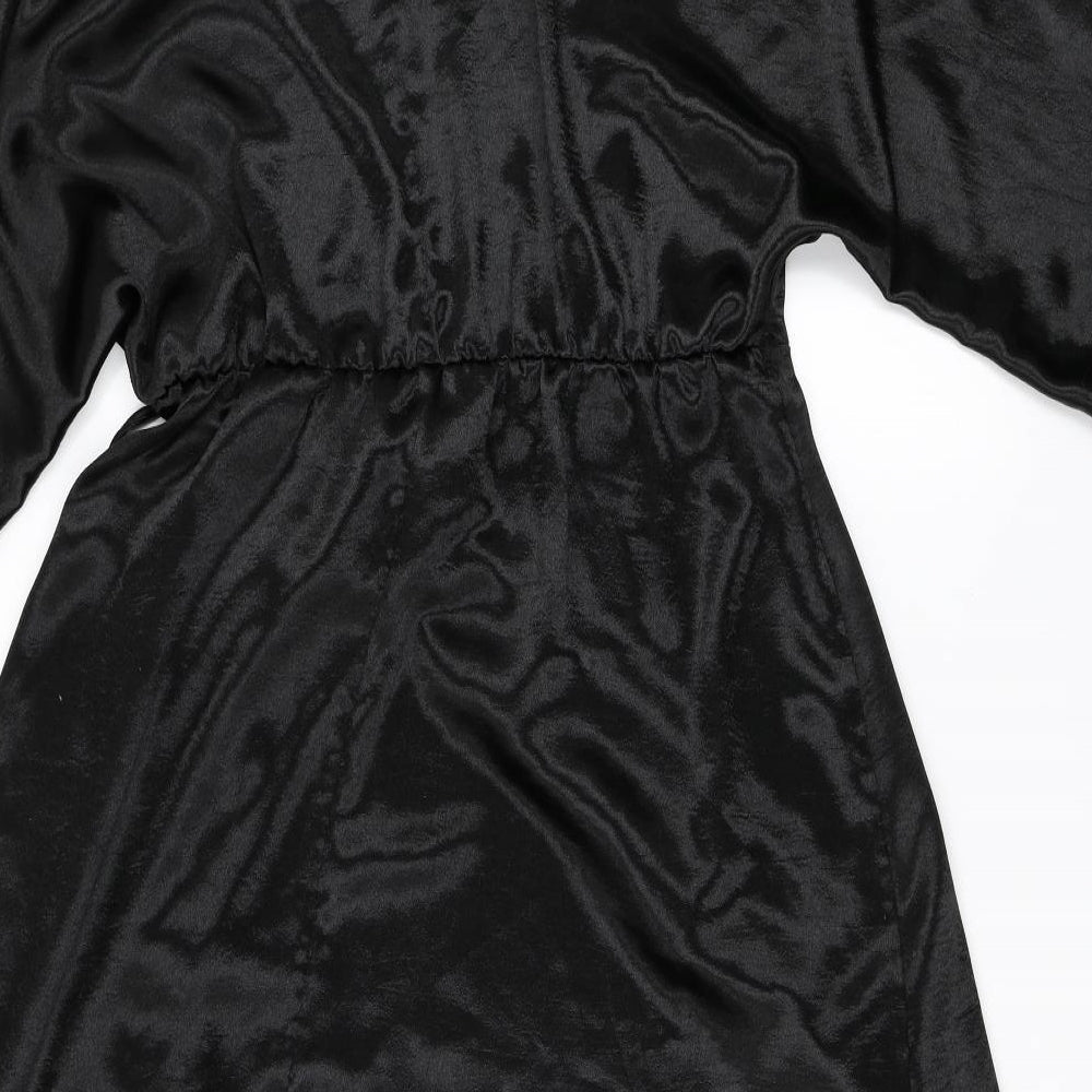 Monki Womens Black  Satin Wrap Dress  Size M