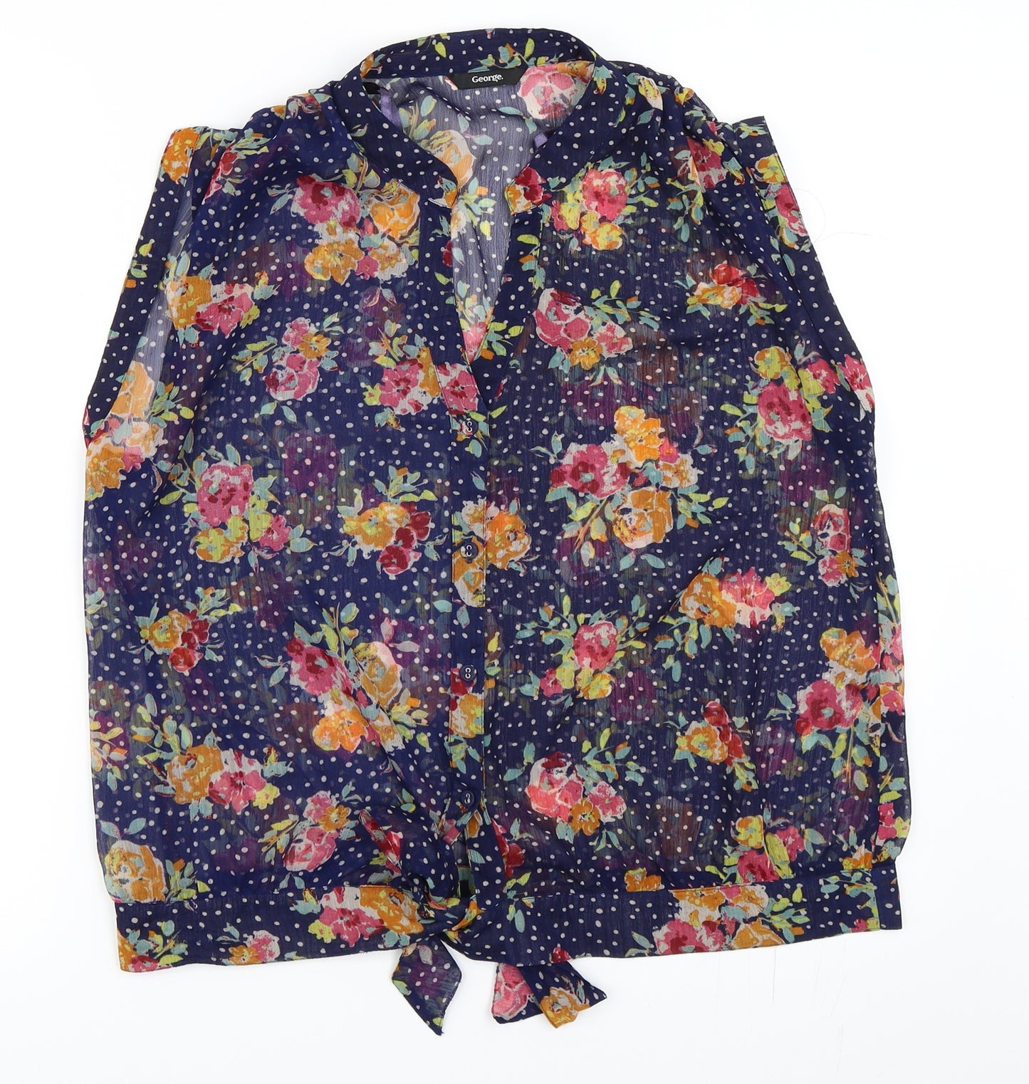 George Womens Blue Floral  Basic Button-Up Size 14