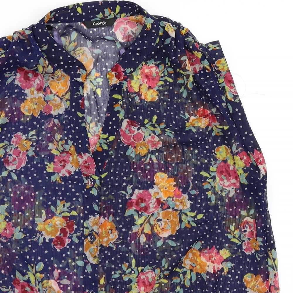 George Womens Blue Floral  Basic Button-Up Size 14