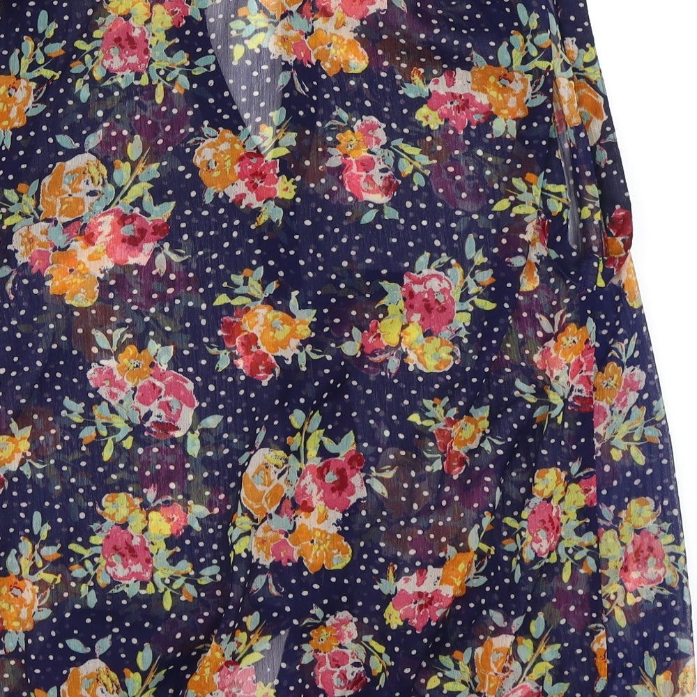 George Womens Blue Floral  Basic Button-Up Size 14