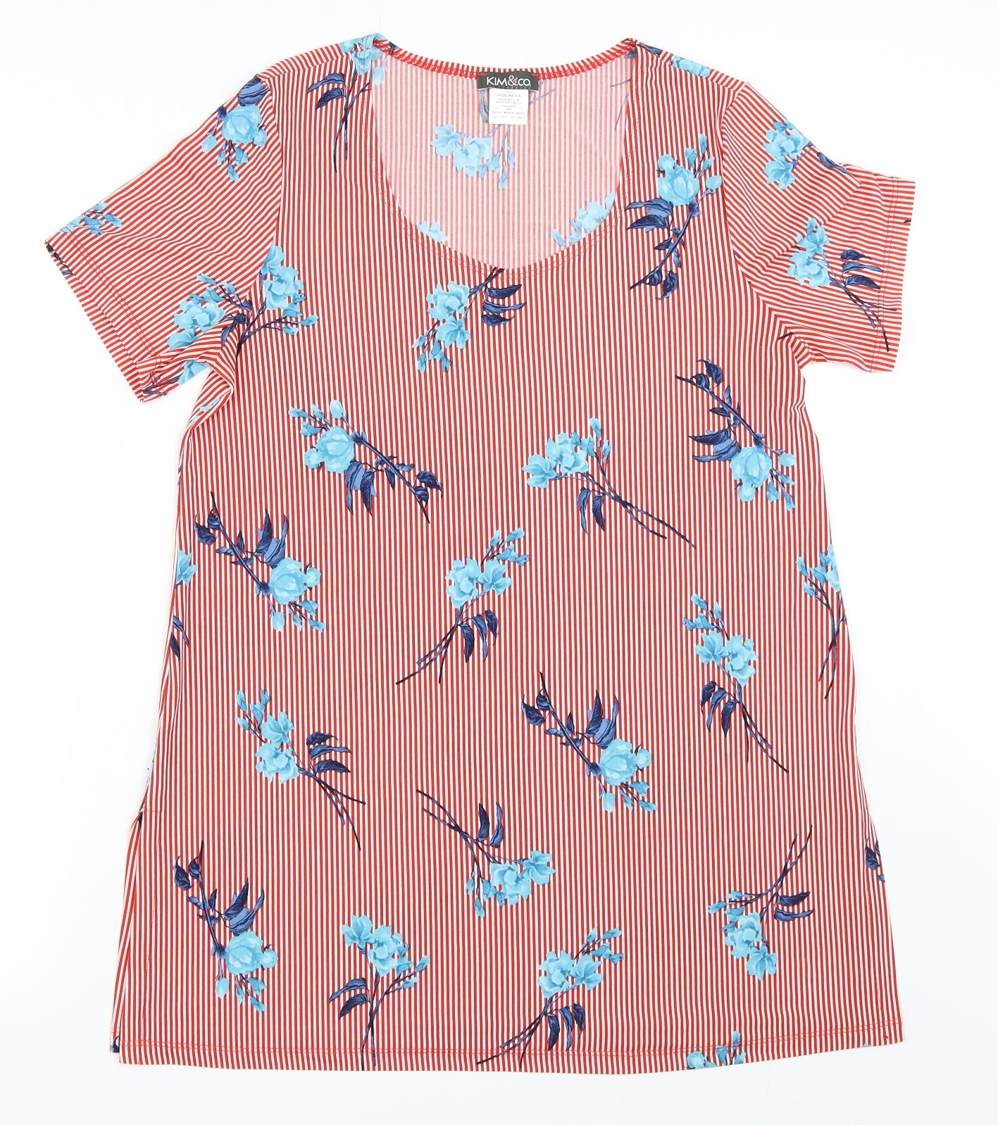 Kim&Co Womens Red Striped  Basic T-Shirt Size S