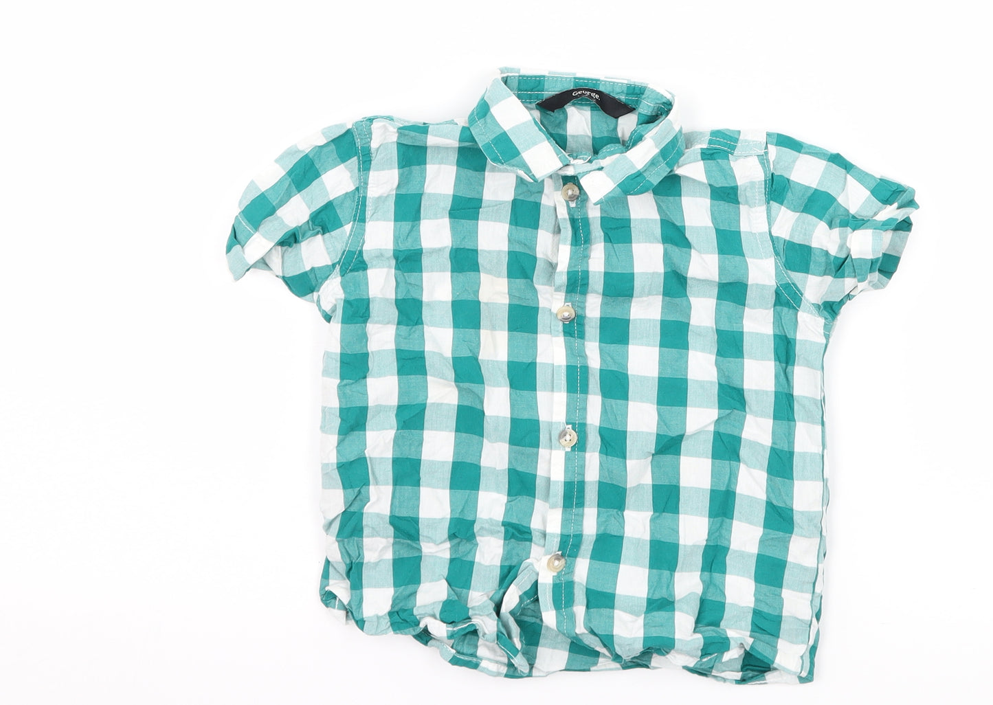 George Boys Green Check  Basic Button-Up Size 2-3 Years