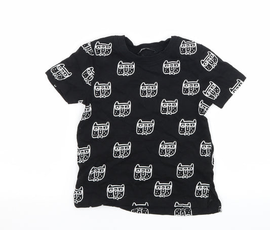 Front view of George boys’ black geometric jersey basic t-shirt, size 2-3, years - hipster dog