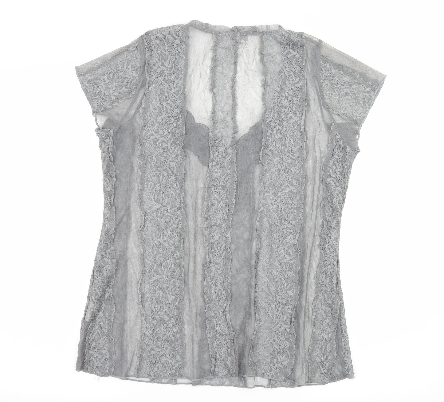 Per Una Womens Grey Striped Lace Basic T-Shirt Size 16  - Embelished Neckline