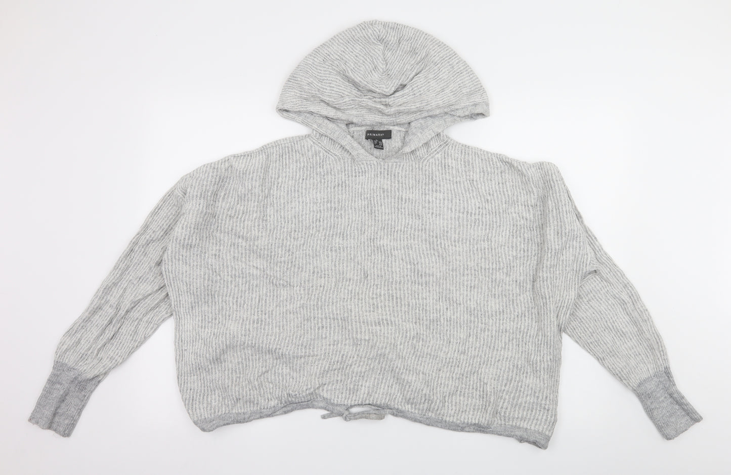 Primark Womens Grey Striped Knit Pullover Hoodie Size 18