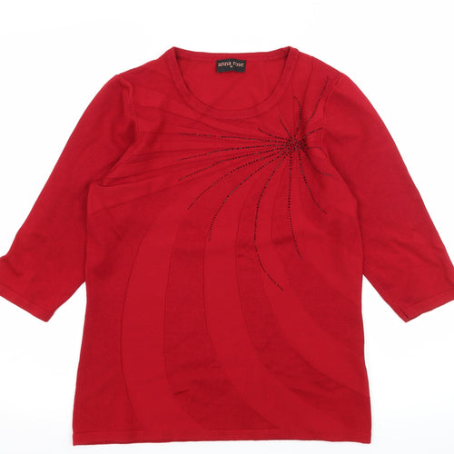 Anna Rose Womens Red Striped Knit Pullover Jumper Size M