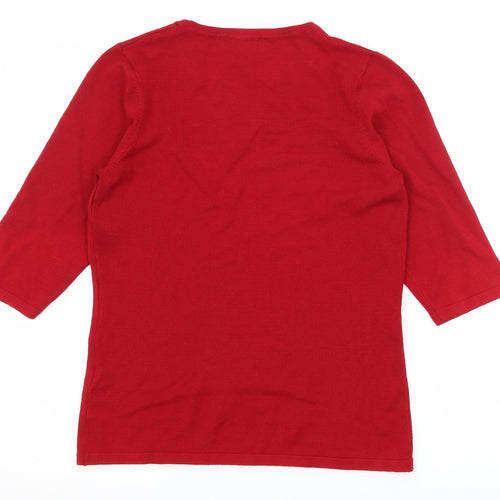Anna Rose Womens Red Striped Knit Pullover Jumper Size M