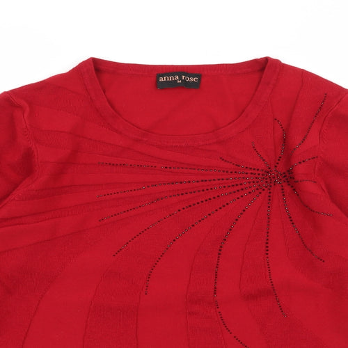 Anna Rose Womens Red Striped Knit Pullover Jumper Size M