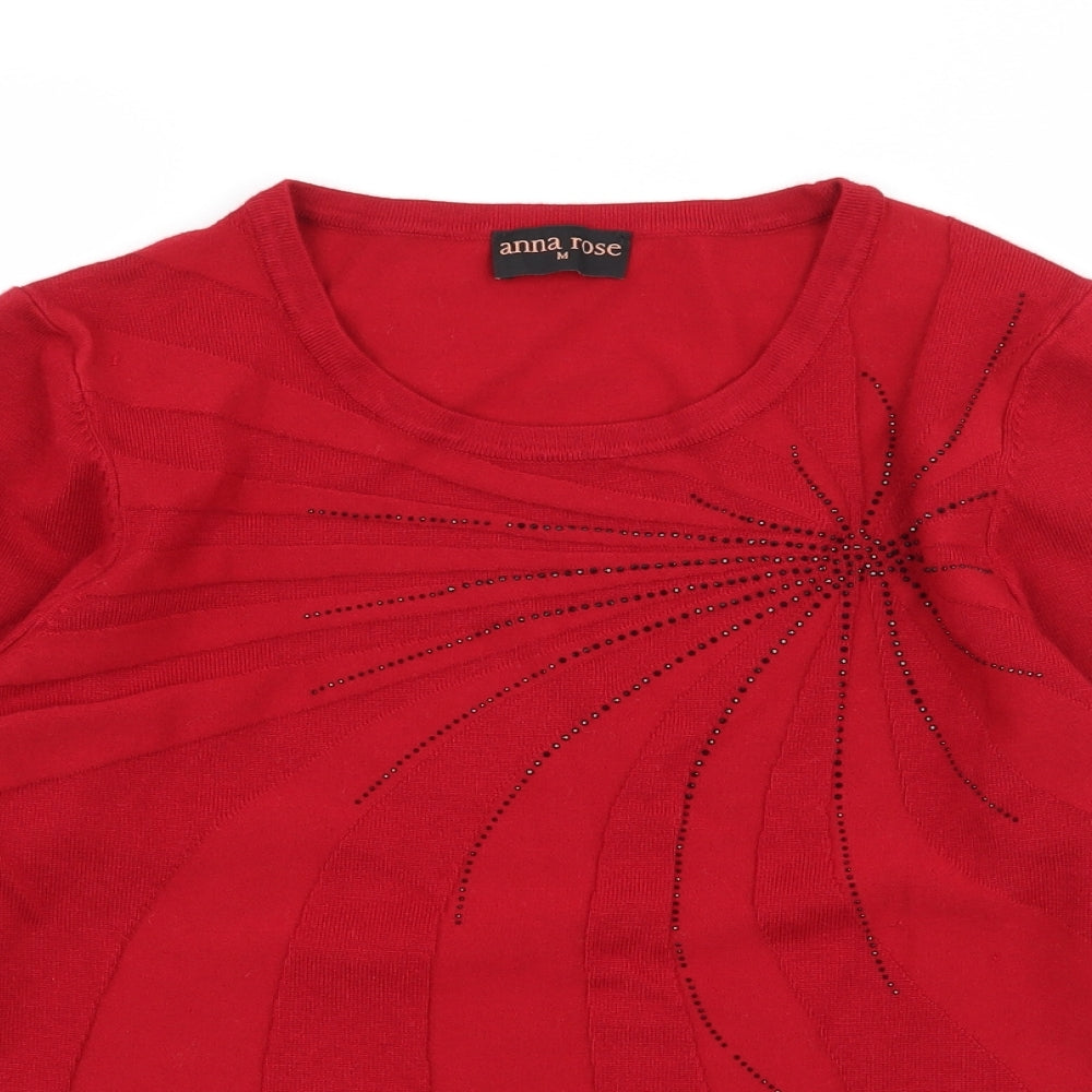 Anna Rose Womens Red Striped Knit Pullover Jumper Size M