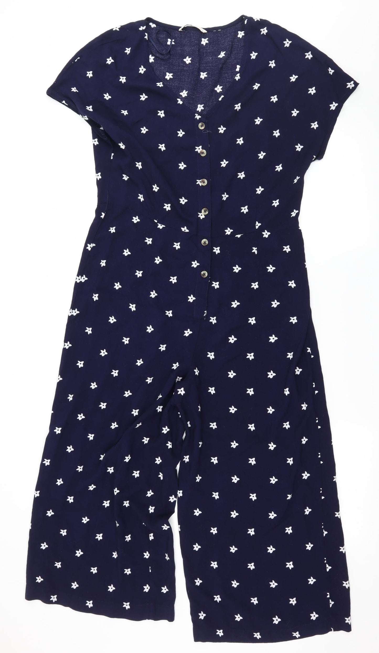 TU Womens Blue Floral  Jumpsuit One-Piece Size 12 L21 in