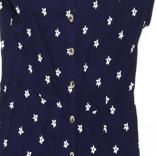 TU Womens Blue Floral  Jumpsuit One-Piece Size 12 L21 in