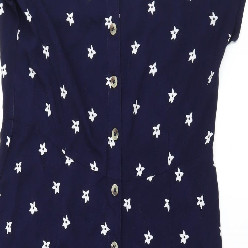 TU Womens Blue Floral  Jumpsuit One-Piece Size 12 L21 in
