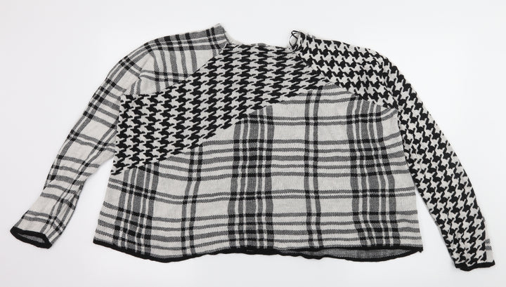 TU Womens White Houndstooth Knit Pullover Jumper Size 14