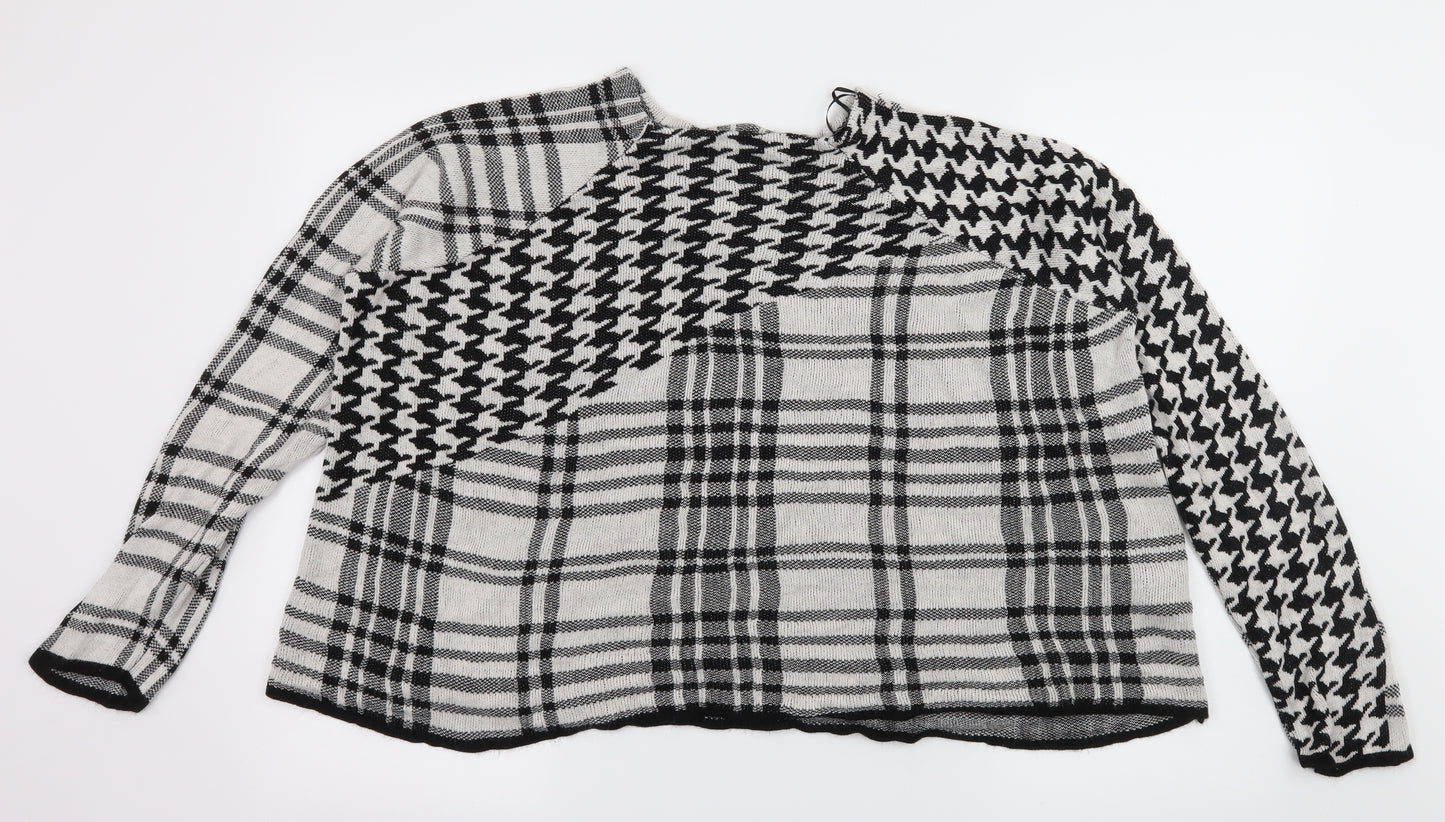 TU Womens White Houndstooth Knit Pullover Jumper Size 14
