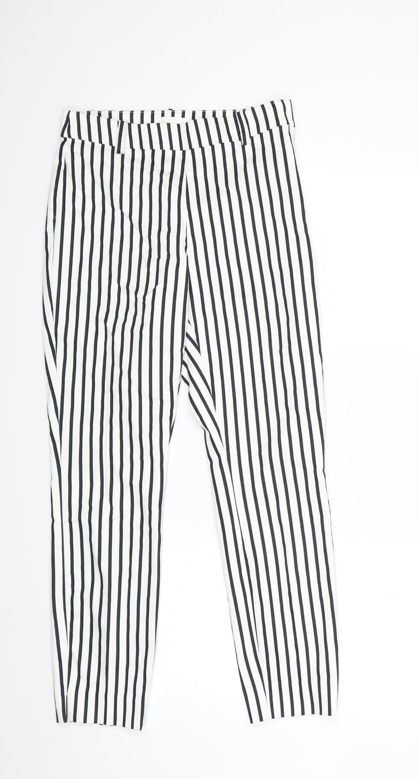 H&M Womens White Striped  Trousers  Size 10 L27 in