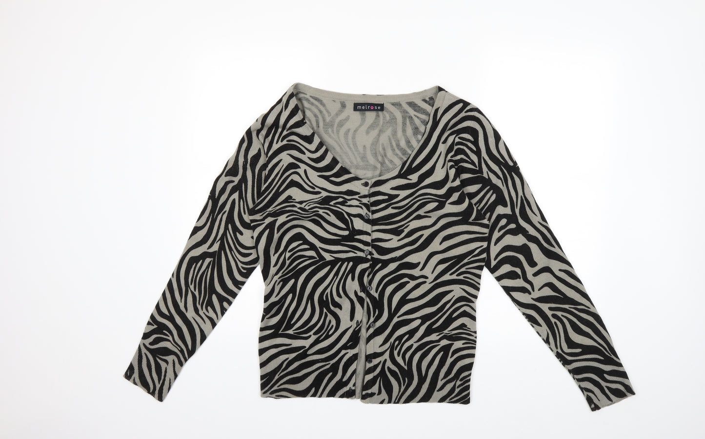 Melrose Womens Beige Animal Print Knit Cardigan Jumper Size 18