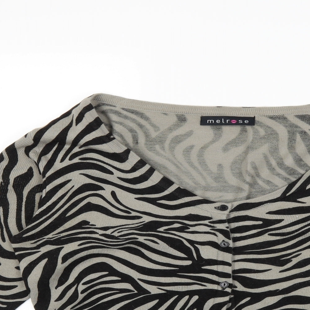 Melrose Womens Beige Animal Print Knit Cardigan Jumper Size 18