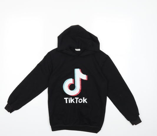 Front view of TikTok boys’ black pullover hoodie, size 11, years