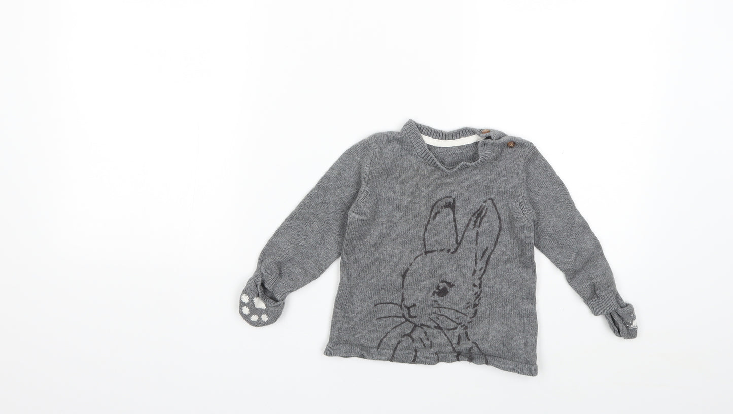 Marks and Spencer Baby Grey  Knit Pullover Jumper Size 9-12 Months  - Peter Rabbit