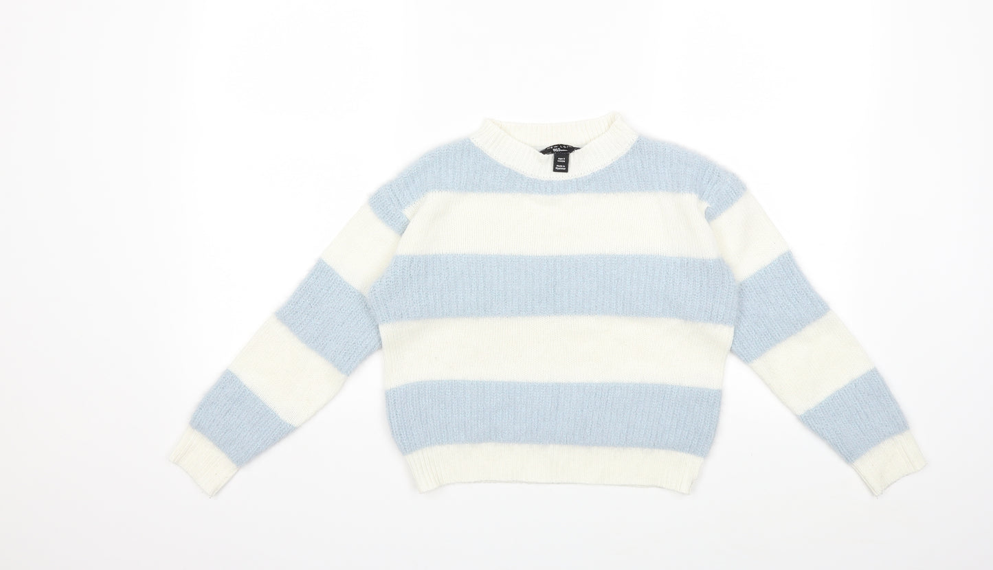 New Look Girls White Striped Knit Pullover Jumper Size 9 Years