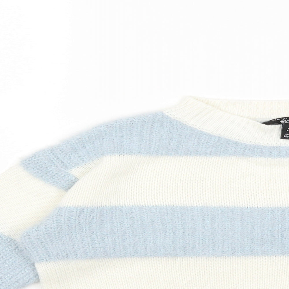 New Look Girls White Striped Knit Pullover Jumper Size 9 Years