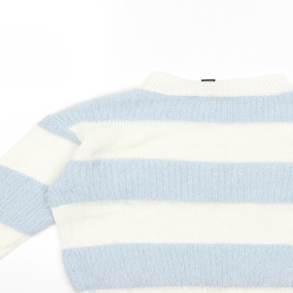 New Look Girls White Striped Knit Pullover Jumper Size 9 Years