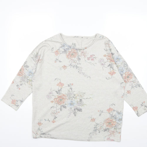 TU Womens Silver Floral Knit Pullover Jumper Size 14