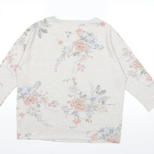 TU Womens Silver Floral Knit Pullover Jumper Size 14