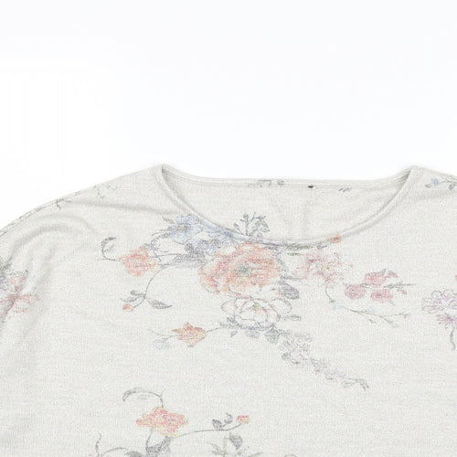 TU Womens Silver Floral Knit Pullover Jumper Size 14