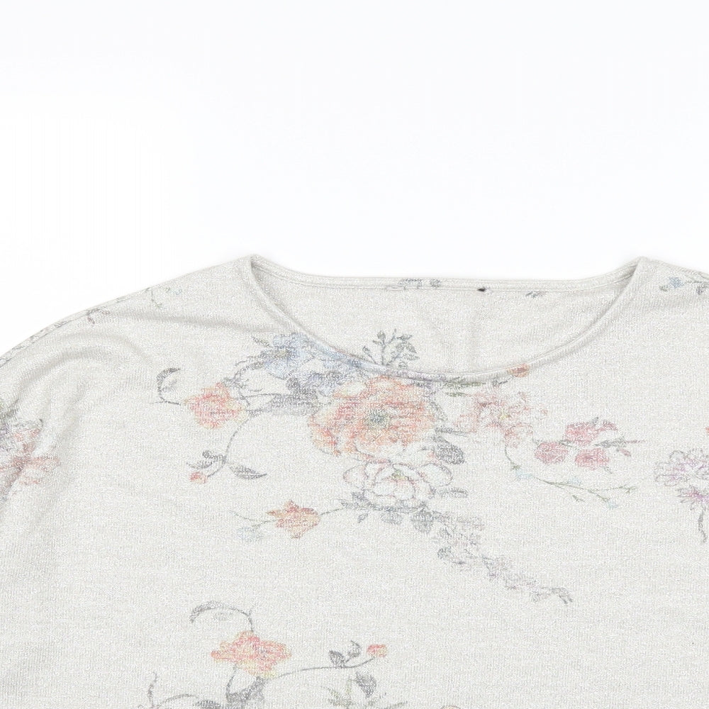 TU Womens Silver Floral Knit Pullover Jumper Size 14