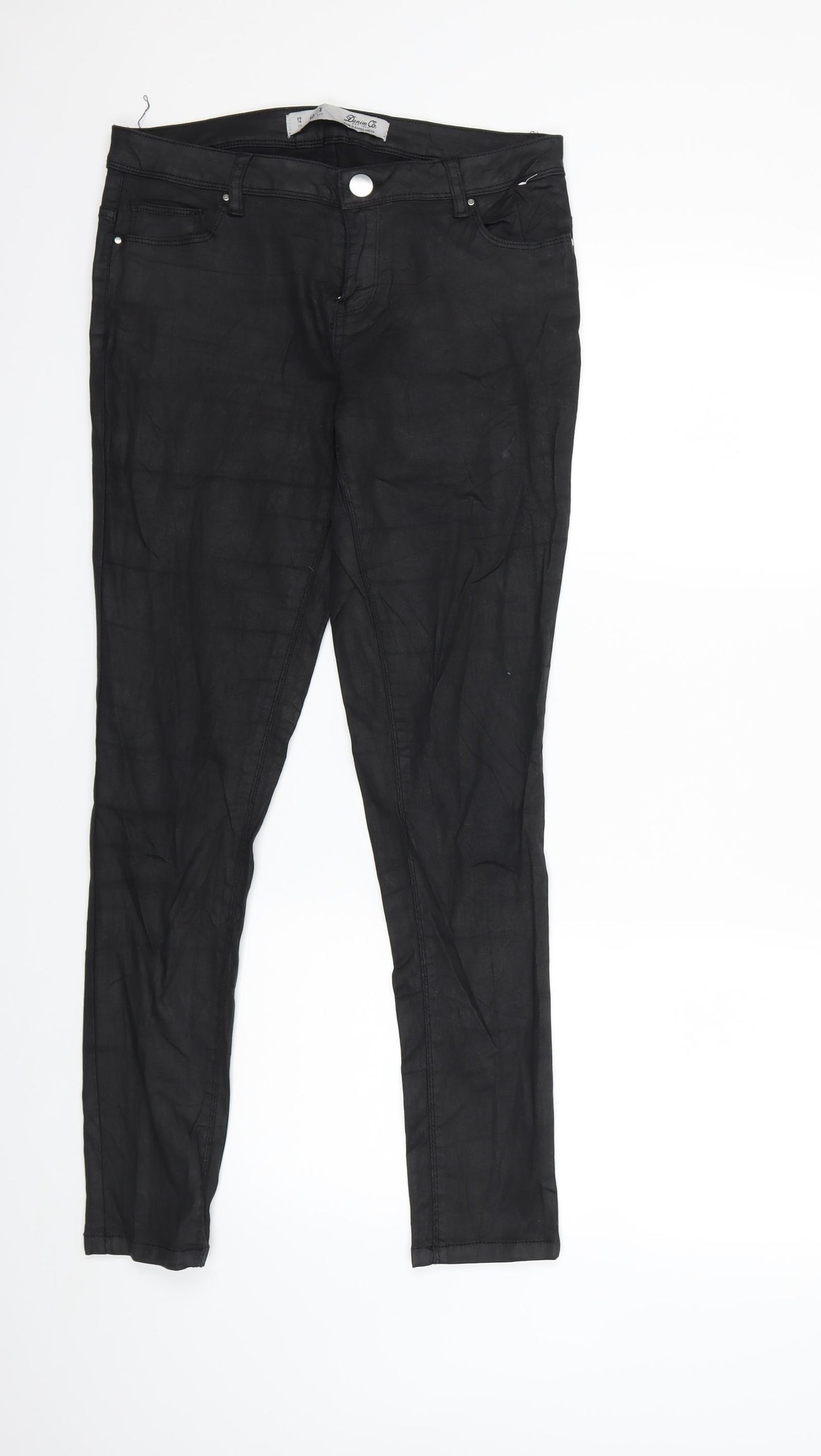 Denim & Co. Womens Black   Trousers  Size 12 L29 in - Wet look