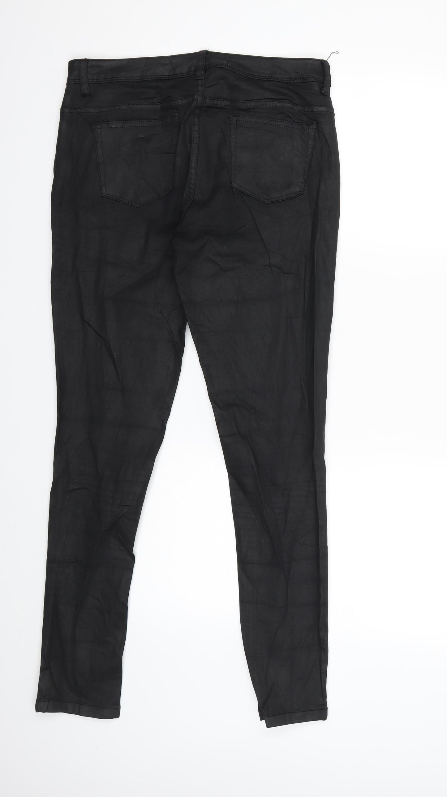 Denim & Co. Womens Black   Trousers  Size 12 L29 in - Wet look